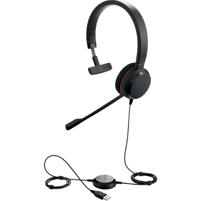 Jabra Evolve 20 SE Mono Headset – Microsoft certifierade hörlurar för VoIP Softphone med Passive Noise Cancellation – USB-A kabel med kontroll – Svart