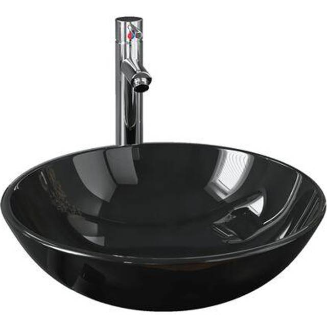 Vidaxl - Bathroom Sink with Tap and Push Drain Black Tempered Glass
