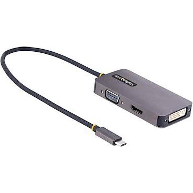 StarTech.com USB C videoadapter, USB C till HDMI DVI VGA-adapter, upp till 4K 60Hz, aluminium, multiport videoskärmadapter, Thunderbolt 3/4-kompatibel, USB typ C reseadapter (118-USBC-HDMI-VGADVI)