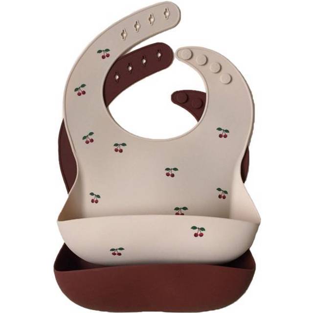 Konges Sløjd - 2 PACK SILICONE BIB - Bibbor - CHERRY/MOCCA - L27 x W20 x D0,2 cm