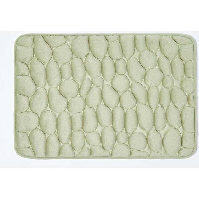 Homescapes Soft Cushioning Memory Foam Sage Green Pebble Design Shower Mat, 40 x 60 cm, Machine Washable, Super Absorbent, Non-Slip Rubber Reverse