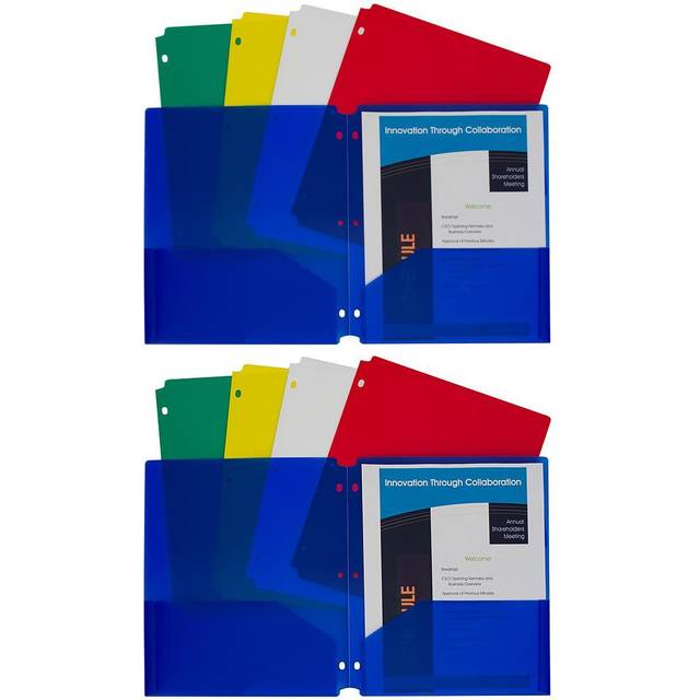 CLine TwoPocket Heavyweight Poly Portfolio Folder  3Hole Punch  11 X 8.5  Assorted  10/Pack