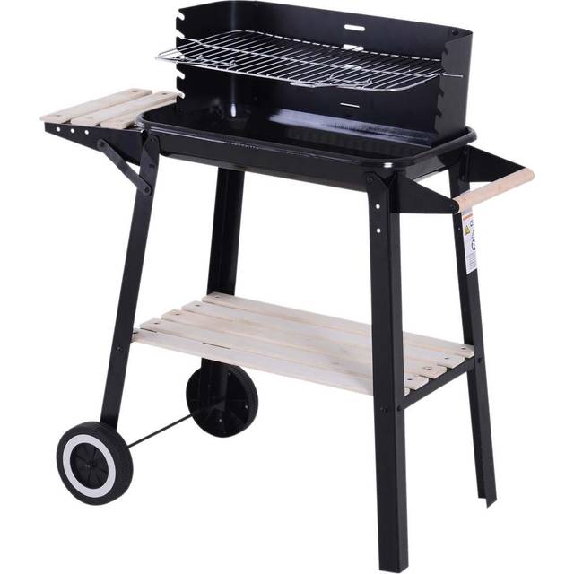 Outsunny Charcoal BBQ Grill Trolley - Black, Black