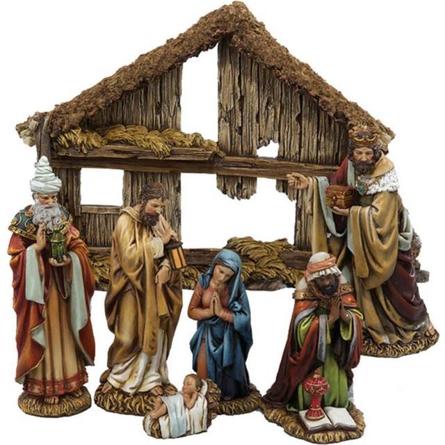 Kurt Adler 6-Inch Resin Set of 7 Pieces Nativity Set  Beige