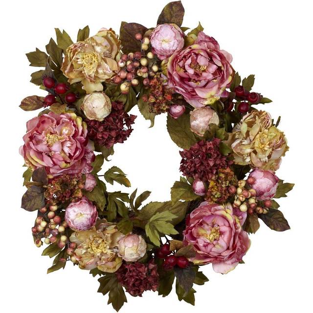 Nearly Natural 24In Peony Hydrangea Wreath