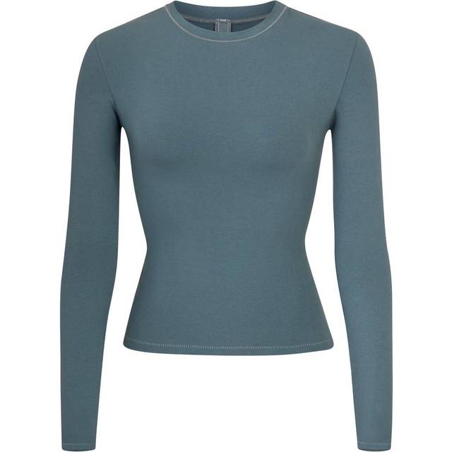 SKIMS Long Sleeve T-Shirt | Blue | Small | Cotton Jersey - Kyanite