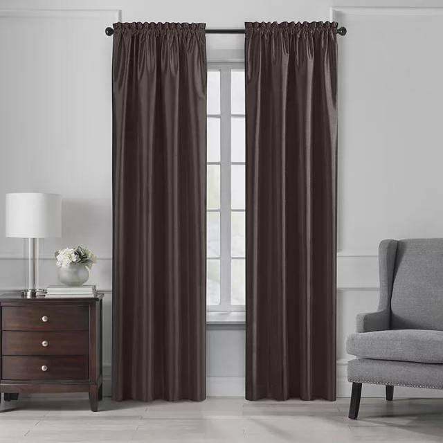 Elrene Home Fashions Colette Falskt siden mörkläggningsfönstergardinpanel, 132 cm x 274 cm (52 tum x 108 tum), brungrå