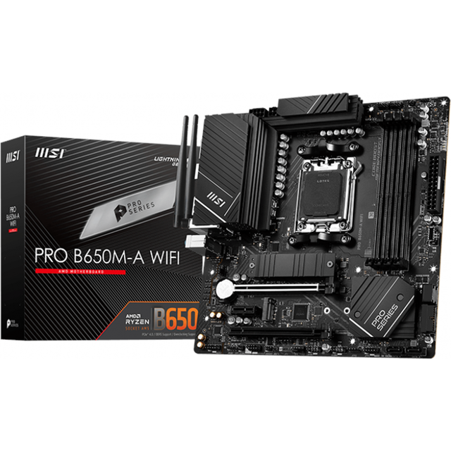 MSI PRO B650M-A WiFi moderkort, Micro-ATX – stöder AMD Ryzen 7000-seriens processorer, AM5 – DDR5 Memory Boost 6400 MHz/OC, 2 x PCIe 4.0 x16, 2 x M.2 Gen4, Wi-Fi 6E