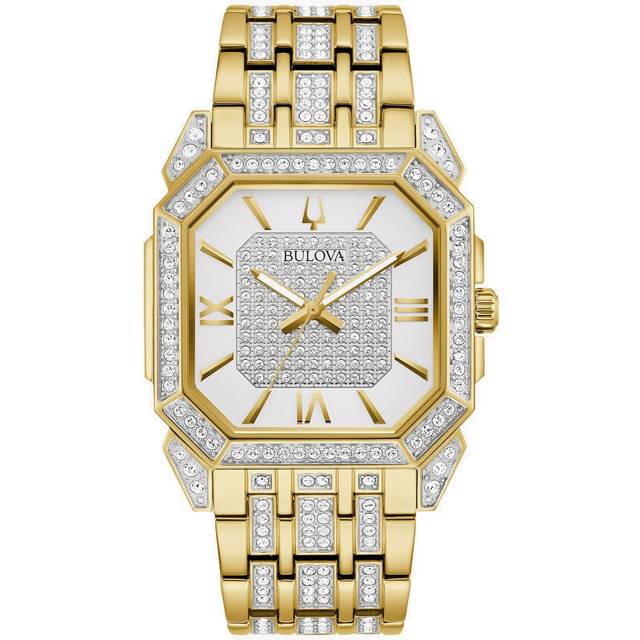 Bulova Octava Crystal Accents Gold Tone Stainless Steel Silver Dial Quartz 98A295 Men's Watch
