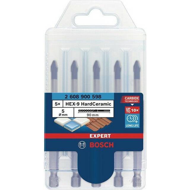 Bosch Expert HEX-9 Hard Ceramic 10x Longer Hard Ceramic Porcelain Tile Drill Bit 6mm 90mm Pack of 5