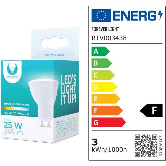 LED-Lampa GU10, 3W, 230V, 4500K, Vit neutral