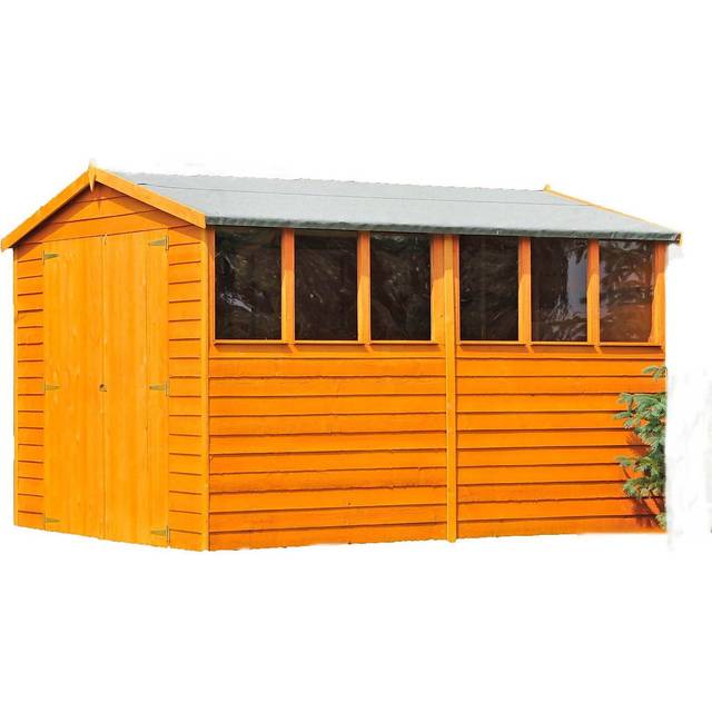 Shire Garden Value Overlap 10 x 6 Double Door Apex Shed, Brown
