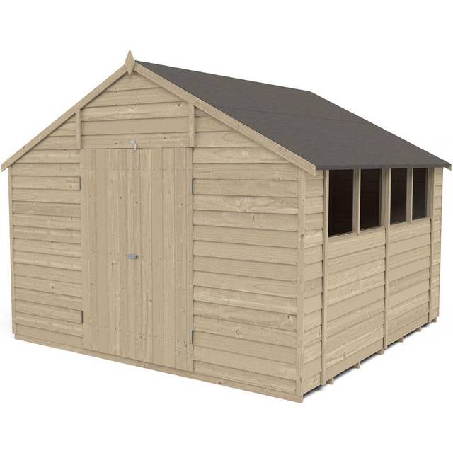 Forest Garden 10x6 Forest 4Life Overlap Apex Wooden Shed with Double Doors - 10 x 6 Forest Overlap Shed - Pressure Treated - Delivery Only