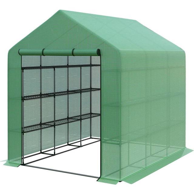 Outsunny Poly Tunnel Walk-in Greenhouse Cover Shelves Garden Plant House 8ft x 6ft x 7ft | TJ Hughes
