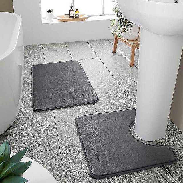 Catherine Lansfield  Anti-Bacterial Memory Foam Bath And Pedestal Mat Set - Light Grey