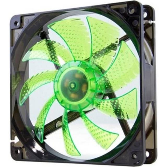 Nox Coolfan -NXCFAN120LG- 120 mm PC Case Fläkt, 9 genomskinliga blad, långlivade lager, 4 lysdioder, tyst, 3 och 4-stifts kontakt, grön - svart färg