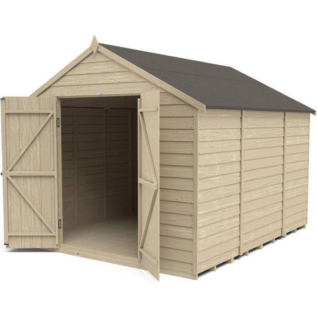 Forest Garden 10x8 Forest 4Life Overlap Windowless Apex Wooden Shed with Double Doors - 10 x 8 Forest Overlap Apex Shed - No Windows - Pressure Treated - Shed Only