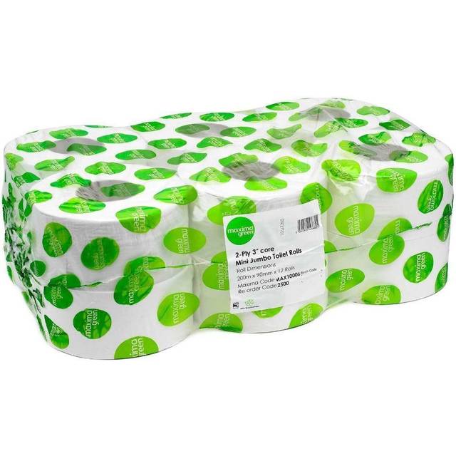 Maxima Green 3-Inch Core 200 m Mini Jumbo Toilet Rolls