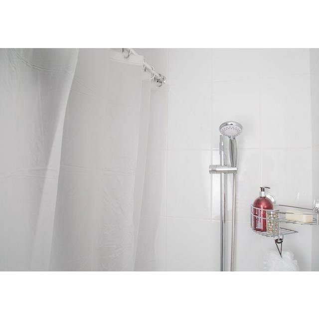 Waterproof Plain White Textile Shower Curtain, Machine Washable - Croydex