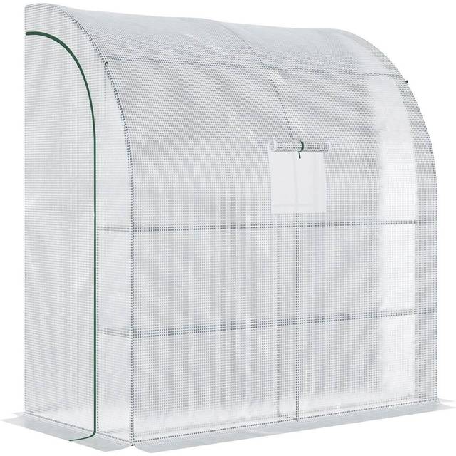 Walk-In Lean to Wall Greenhouse W/Window,Door,Shelf 200L X 100W X 215Hcm White - WHITE