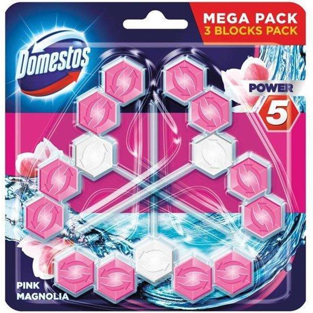 Domestos Power 5 Pink Magnolia Toilet Rim Block Cleaner 55g (Pack of 3)