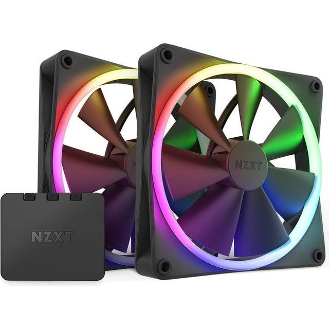 NZXT F140 RGB Fans - RF-R14DF-B1 - Advanced RGB Lighting Customization - Whisper Quiet Cooling - Twin (RGB Fan & Controller INCLUDED) - 140mm Fan - Black
