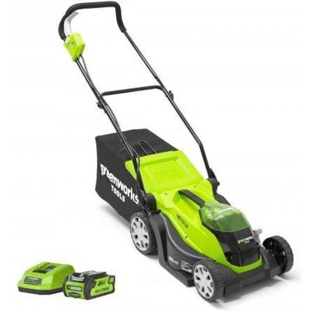 Greenworks G40LM35K2 Batteridriven Gräsklippare för Gräsmattor upp till 200m², 35cm Skärbredd, 40L Påse INKLUSIVE 40V 2Ah Batteri och Laddare, 3 Års Garanti