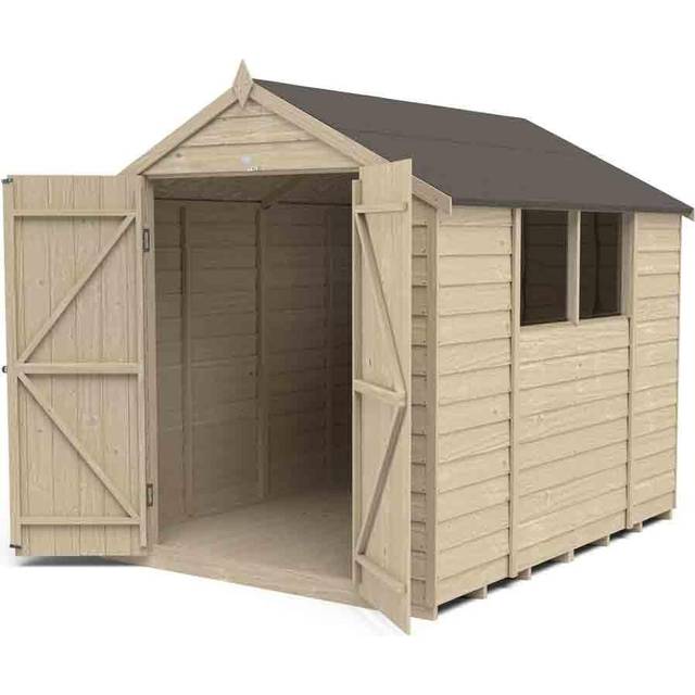 Forest Garden 8x6 Forest 4Life Overlap Apex Wooden Shed with Double Doors - 8 x 6 2.43m x 1.99m Forest Overlap Shed - Pressure Treated