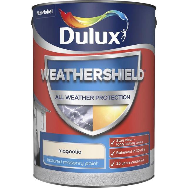Dulux Weathershield All Weather Protection Textured Masonry Paint Magnolia, 5L - White