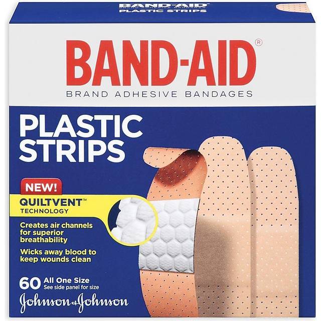 Band Aid, Adhesive Bandages, Plastic Strips, 60 Bandages