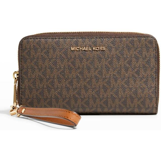 Michael Kors Large Logo and Leather Wristlet Brown Price