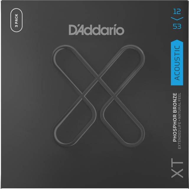 D'Addario Guitar Strings - XT Phosphor Bronze Coated Acoustic Guitar Strings - XTAPB1253-3P - Extended String Life with Natural Tone & Feel - For 6 St