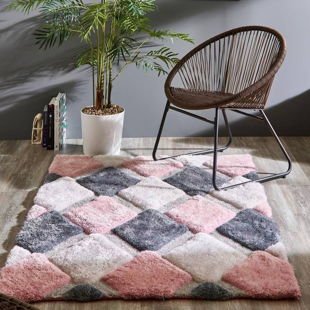 Origins 3D Geo Shaggy Blush Rug