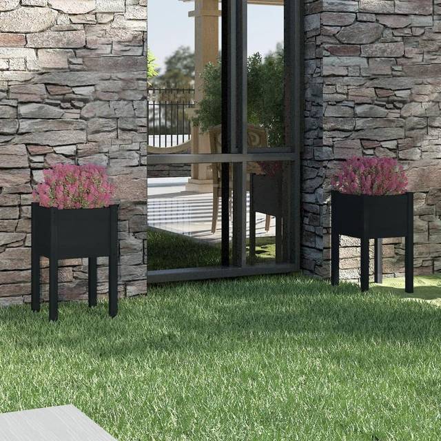 vidaXL Garden Planters 2 pcs Black 40x40x70 cm Solid Pinewood