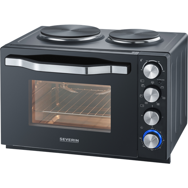 SEVERIN Back- und Toastofen mit Kochplatten, Ofen mit 30 L Garrauminhalt, mit Kochplatten zum Kochen, Grillen und Backen, Gesamtleistung 2500 W, schwarz, TO 2074