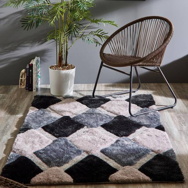 Origins 3D Geo Shaggy Grey Rug