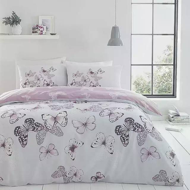 Catherine Lansfield Scatter Butterfly Heather Duvet Cover and Pillowcase Set - Purple