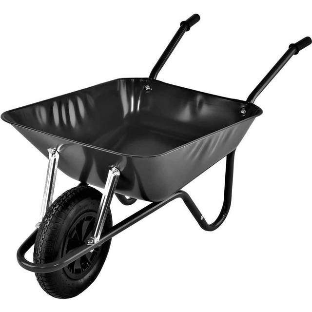 Walsall Barrow in a Box Black Builders Wheelbarrow with Pneumatic Wheel 85L - Black Body, Black Frame