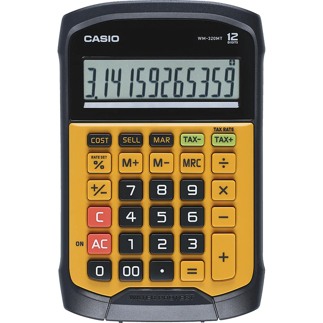 Casio WM-320MT, Lomme, Skærm, 12 cifre, 1 Linier, Batteri/Solar, Sort, Gul