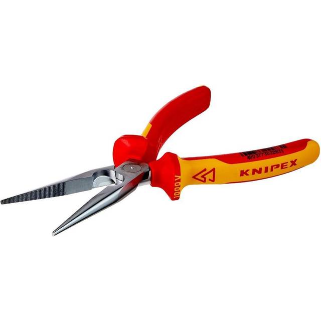 Knipex Tång med flata, runda käftar och skär (Typ storknäbb) förkromad, Isolerat med flerkomponentsöverdrag, VDE-testat 200 mm 26 16 200