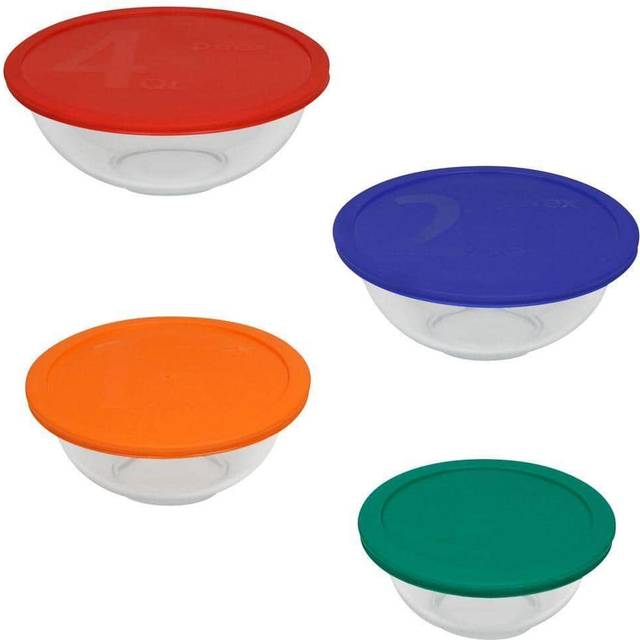 Pyrex Smart Essentials Mixing Bowl Set Including Locking Lids (Clear)  8 piece 5 quarts