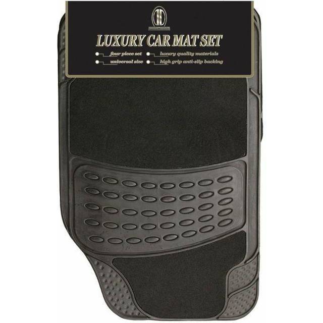 Rubber and Carpet Universal Car Mat, 4 Piece Set - Black