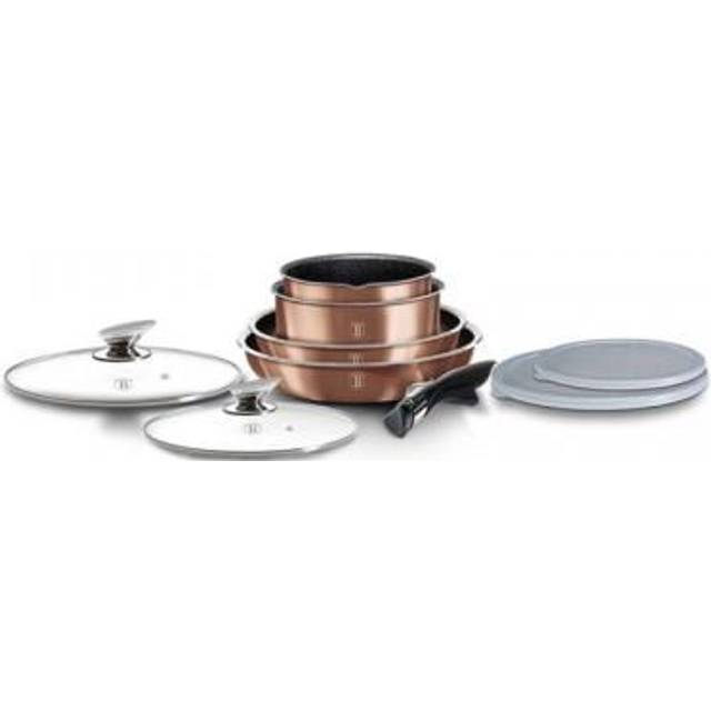 Berlinger Haus Metallic Line- Rose Gold Edition 9 Pieces Cookware Set, BH/6147 Rose Gold Stainless Steel 18/8