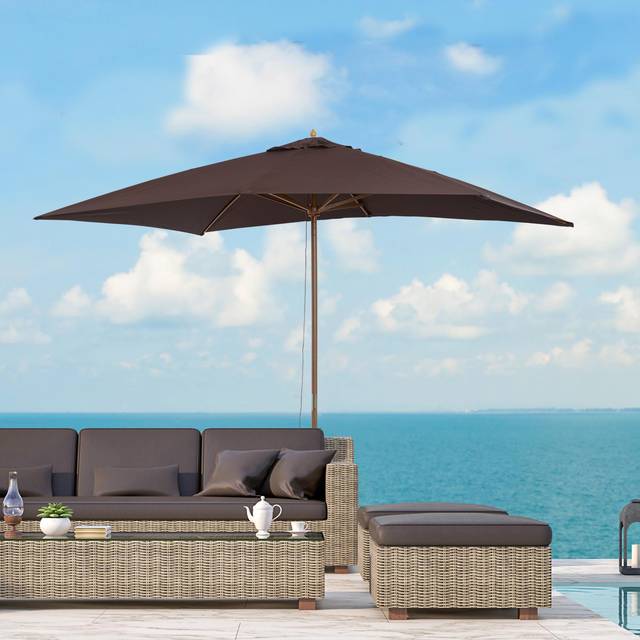 Outsunny Wooden Garden Parasol Sun Shade Patio Umbrella Canopy Dark Coffee | TJ Hughes