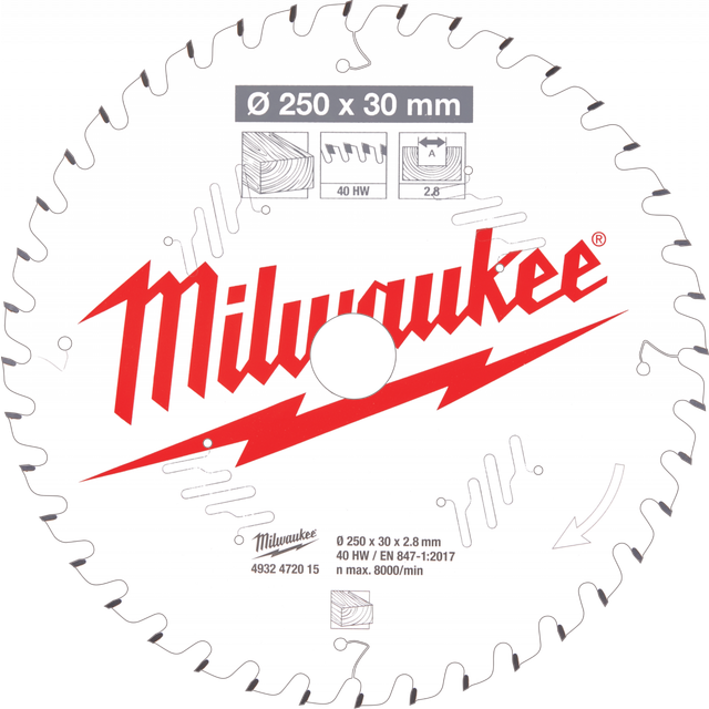 Milwaukee 4932472015 Circular Saw Blade MS W 250mm x 30mm x 40T