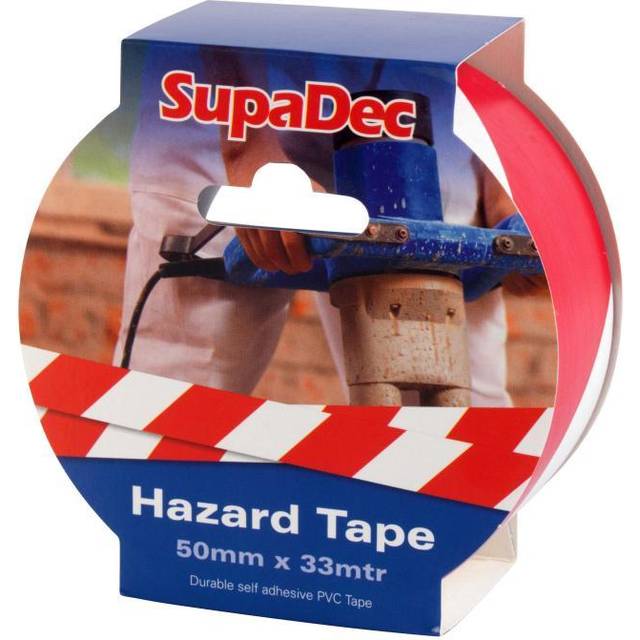 Hazard Warning Durable Self Adhesive PVC Tape - 50mm x 33m -Red/White