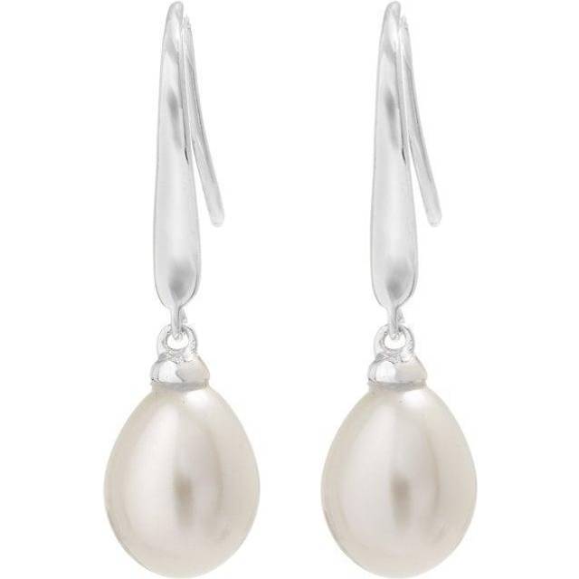Simply Silver Sterling Silver 925 Freshwater Pearl Cubic Zirconia Sleek Drop Earrings