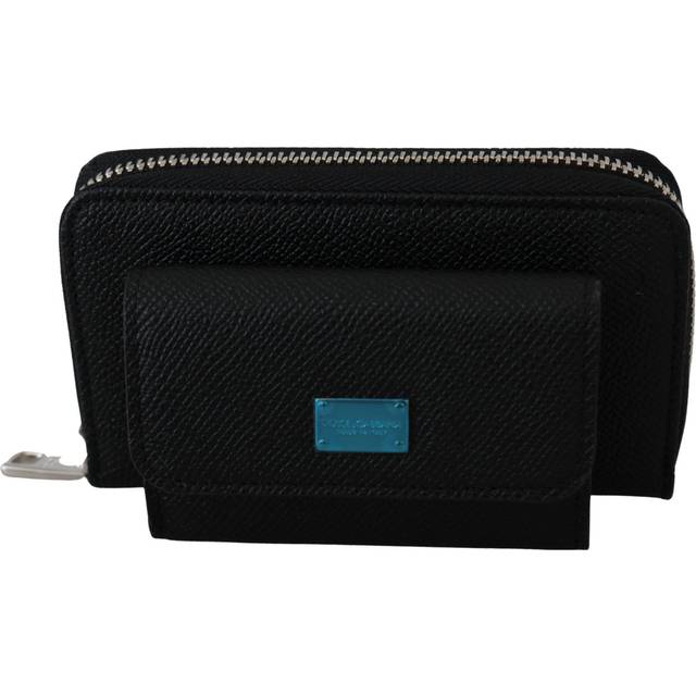 Dolce & Gabbana, Accessoarer, Herr, ONE Size, Läder, Herr Plånbok i Läder med Ikoniskt Metalllogo - black (ONE SIZE)