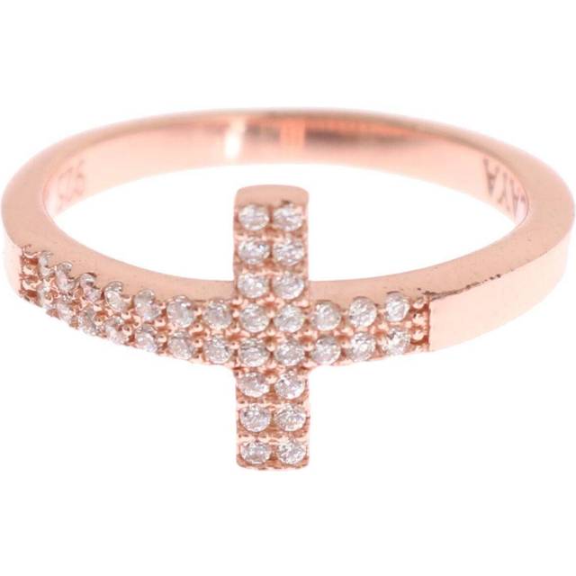 Nialaya Pink Gold 925 Silver Cross CZ Ring - EU54 | US7