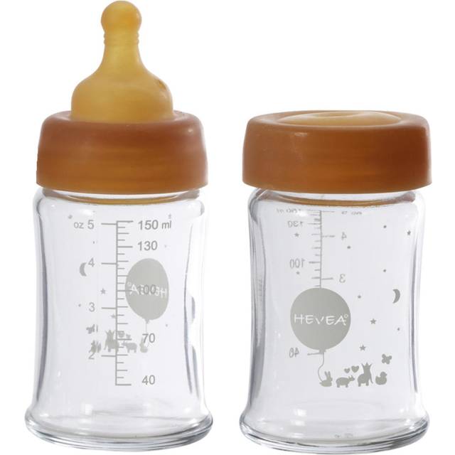 Wide Neck Nappflaska i glas, 150 ml 2-pack - Hevea